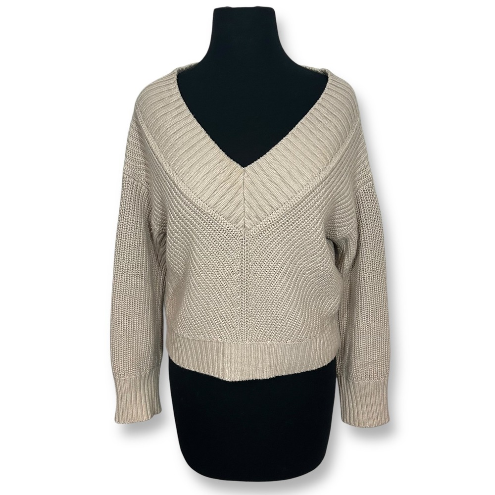 Abercrombie & Fitch V-Neck Knit Sweater Ribbed Long Sleeve Pullover Womens Small
